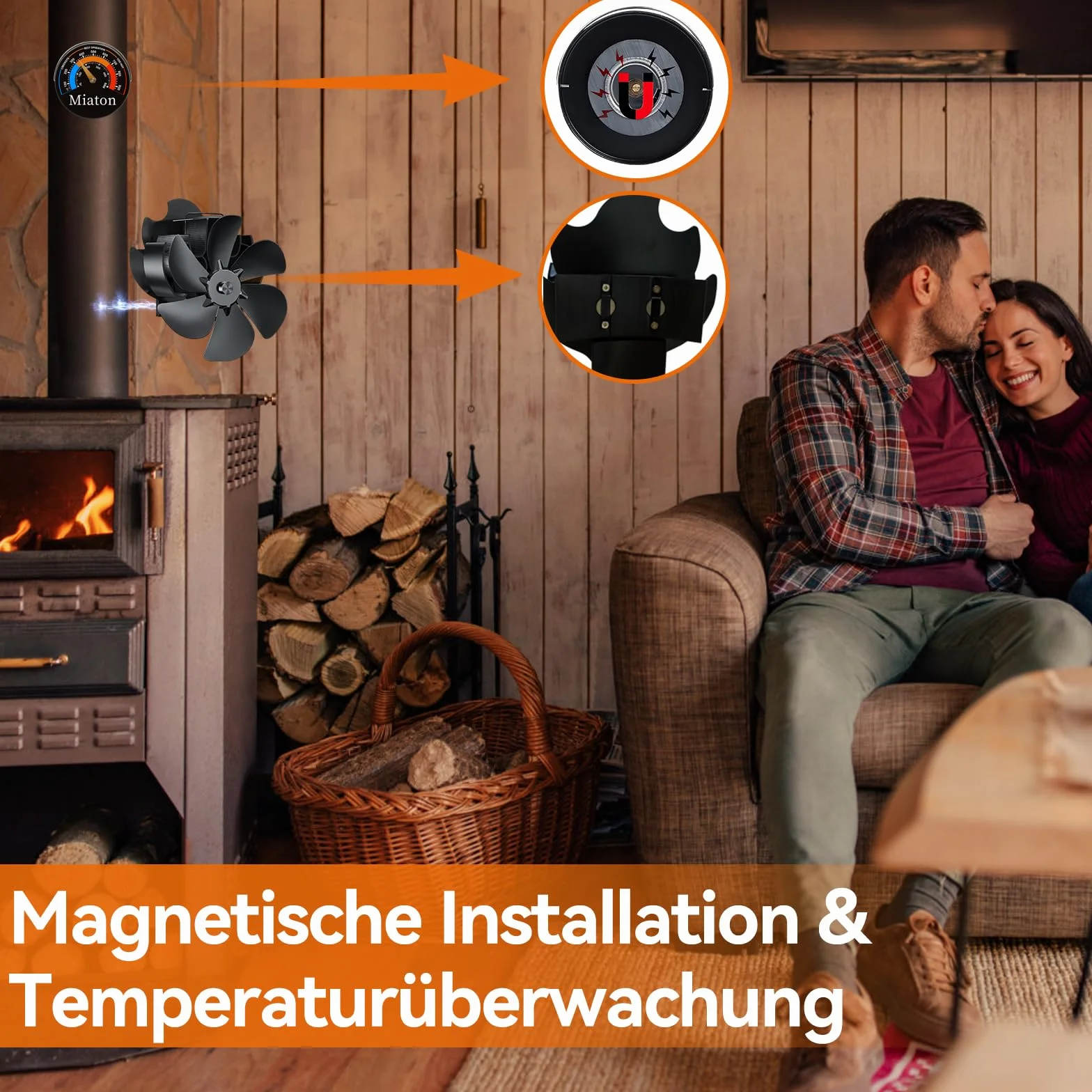 Ventola per Stufa a Legna Magnetico | Pellet Ventola per Stufa | Ventilatore per Camino a Legna con Termometro Magnetico