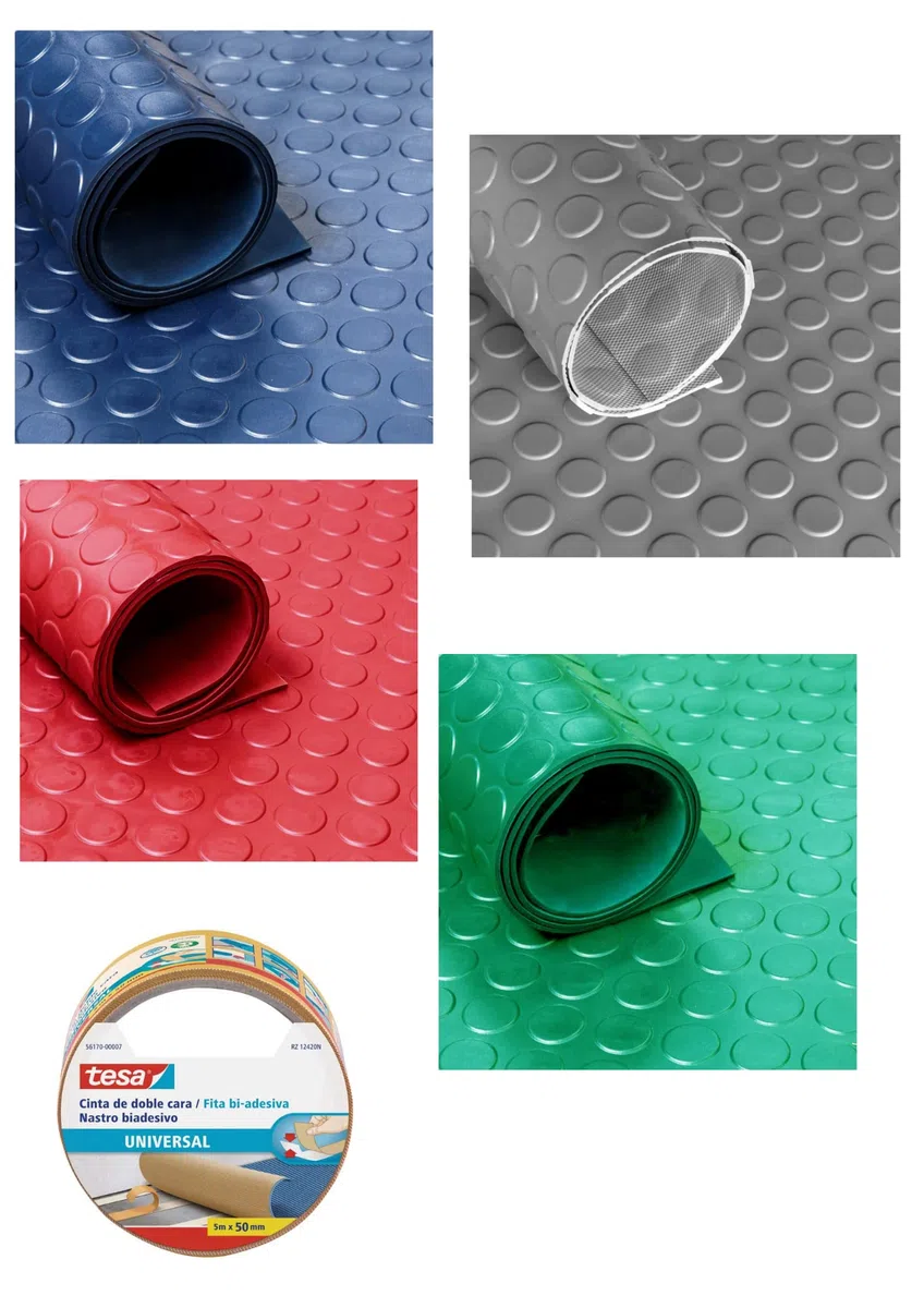 PINTO FERRAMENTA Tappeto Gomma Copripavimento Pvc per Palestre Officine Pavimentazione Esterna Rivestimento Linoleum Antiscivolo Flessibile Resistente in dotazione Nastro Biadesivo (h1x2mt, nero)