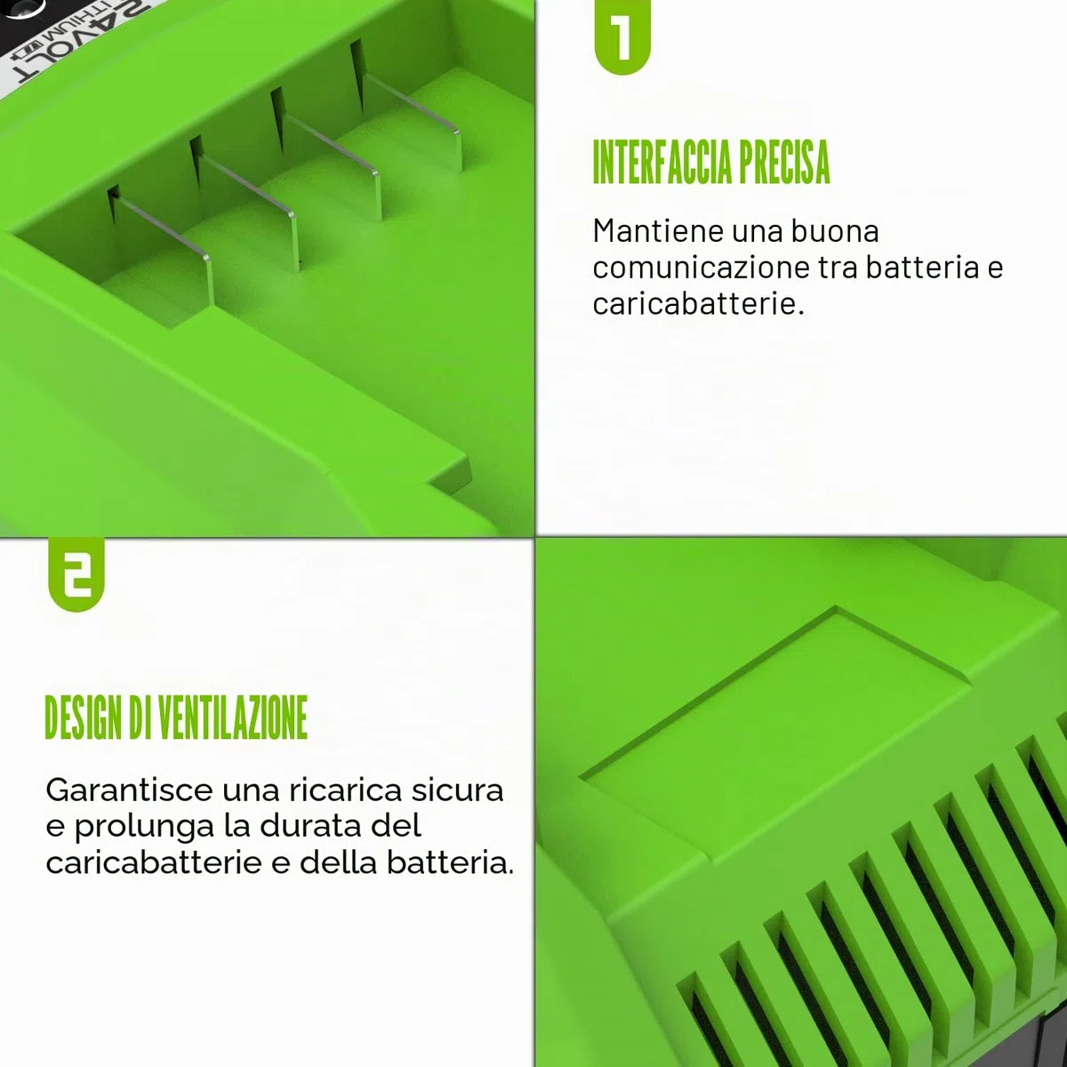 24V Caricatore di ricambio per Greenworks Caricabatteria G24C G24X2UC2 compatibile con Greenworks 24V Batterie G24B2 e G24B4