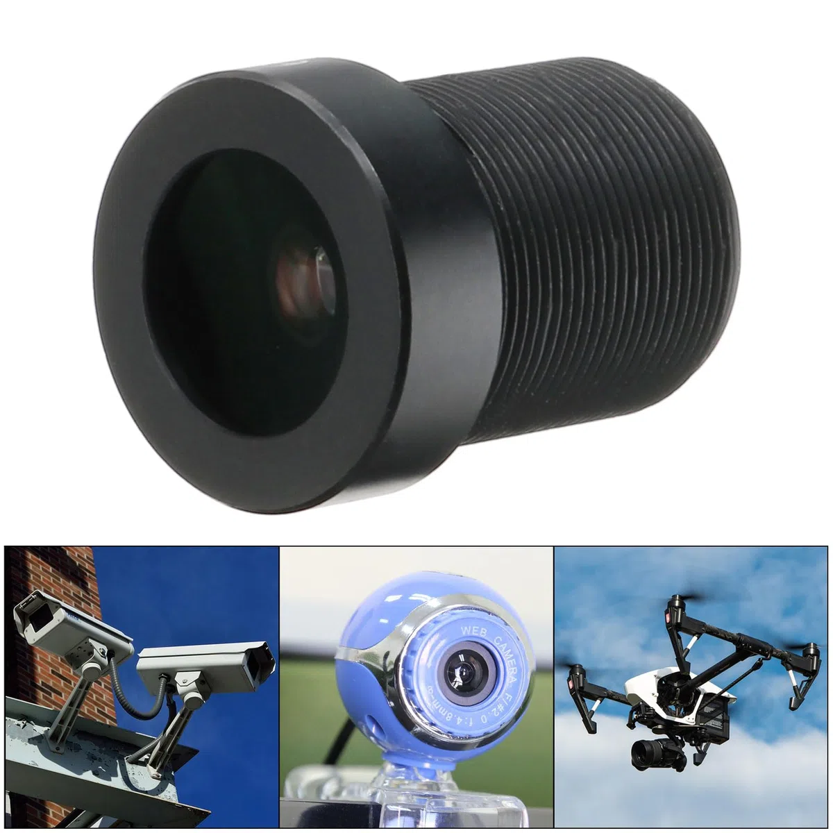 QUARKZMAN 6mm CCTV Fotocamera Lenti 5MP F2,0 FPV Grandangolo Sicurezza Fotocamera Lenti M12 Filettato Dia per IP Camera Panoramica Nero 2pz