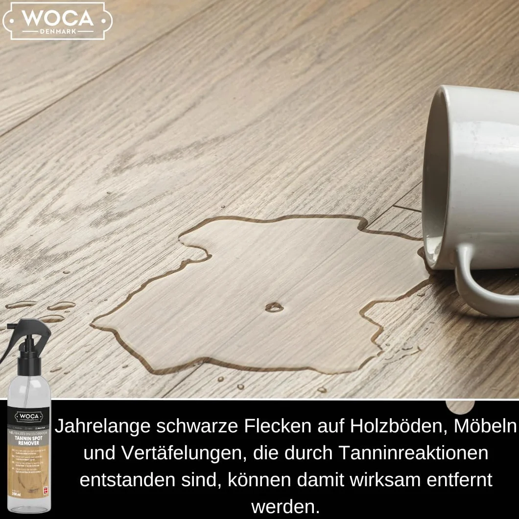 WOCA Denmark macchie di acido tannico Spray 250 ml per la rimozione di macchie d'acqua nere su pavimenti in legno di quercia
