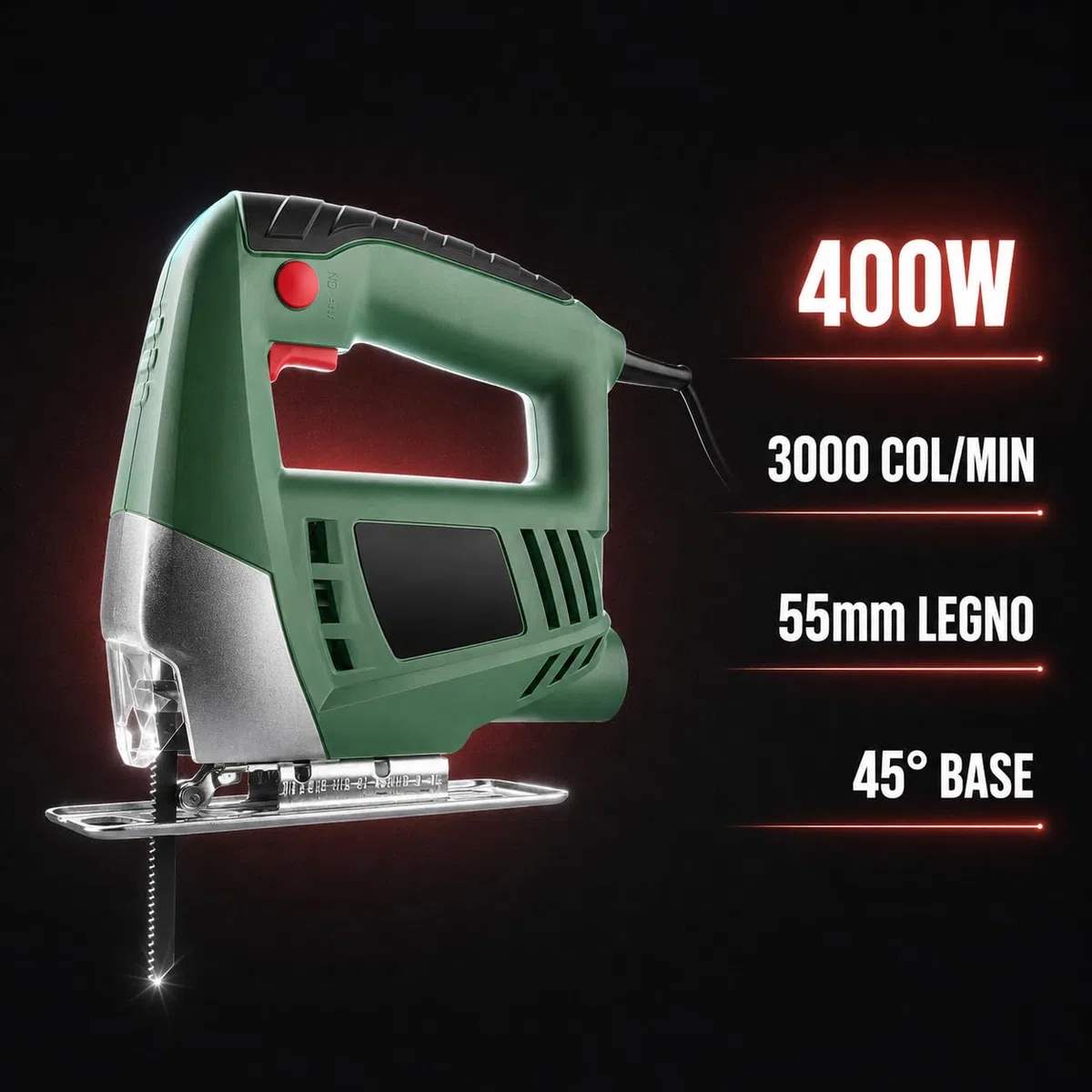 KOMBO - Seghetto Alternativo con 1 Lama, 400W - 230V, 3000 giri/min - Seghetto per Legno e Vricolage, Taglio preciso, Impugnatura Ergonomica