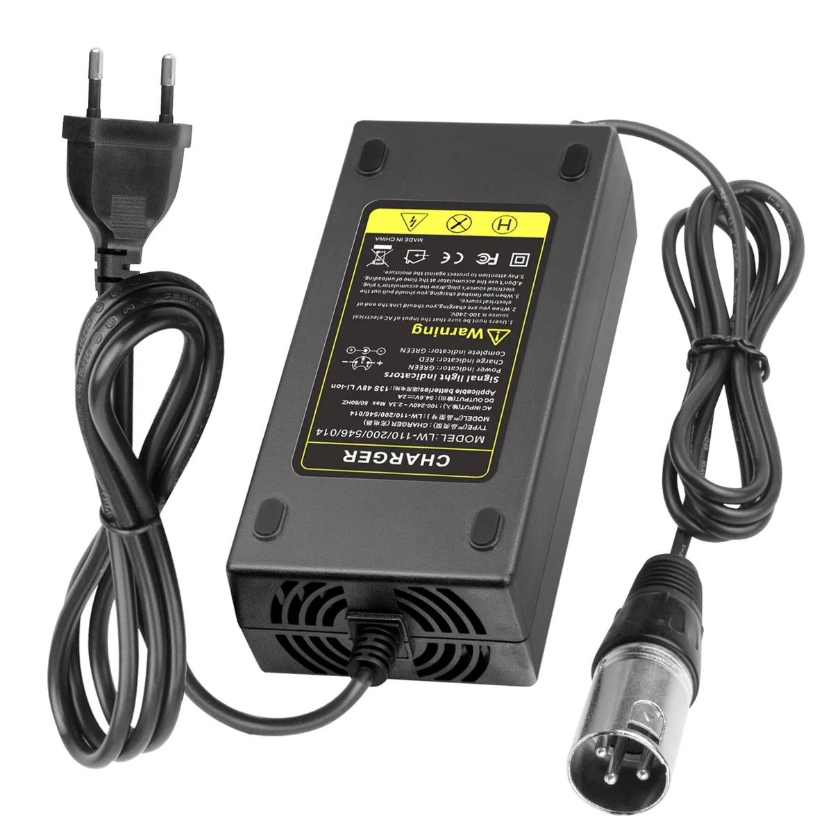 Labtec 54,6V 48V 2A Caricatore Monopattino lettrico, Caricabatteria al Litio 48V per Bici elettrica, Scooter Elettrico, Carrozzina elettrica, Scooter per la Mobilità