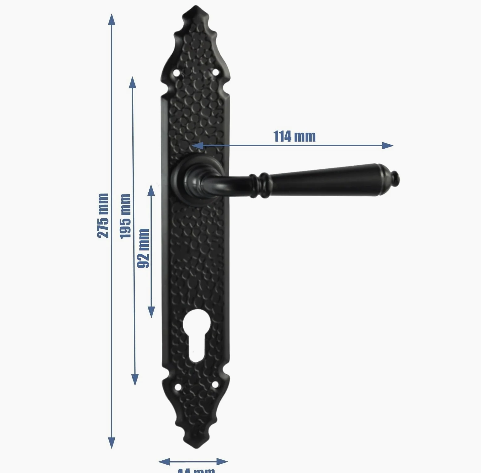 Maniglia per porta, set di maniglie L 92 PZ cilindri profilati per porte interne, porte della camera, nero opaco, maniglia per porta BB WC
