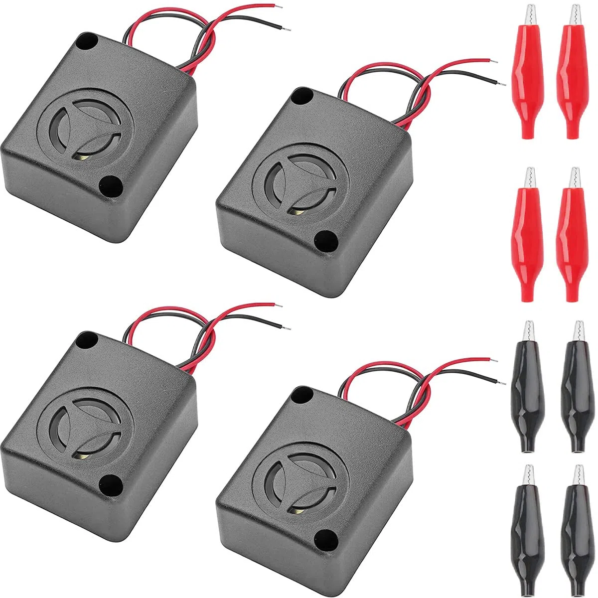 4 pz Nero Mini Piezo Sirena di Allarme 12V DC 110dB Assicurazione Antifurto HighDecibel Square Shell Allarme Buzzer Attivo con Clip a Coccodrillo per Casseforti Auto