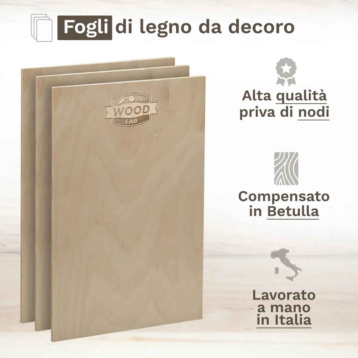 Wood Lab 25 x A4 Pannelli in Compensato di Betulla |3mm (±0,5mm) 29,7x21cm A4 |Pannelli in Legno Grezzo per Artigianato, pirografia, traforo, CNC, Laser, Legno Decorativo, decoupage, Incisione (25)