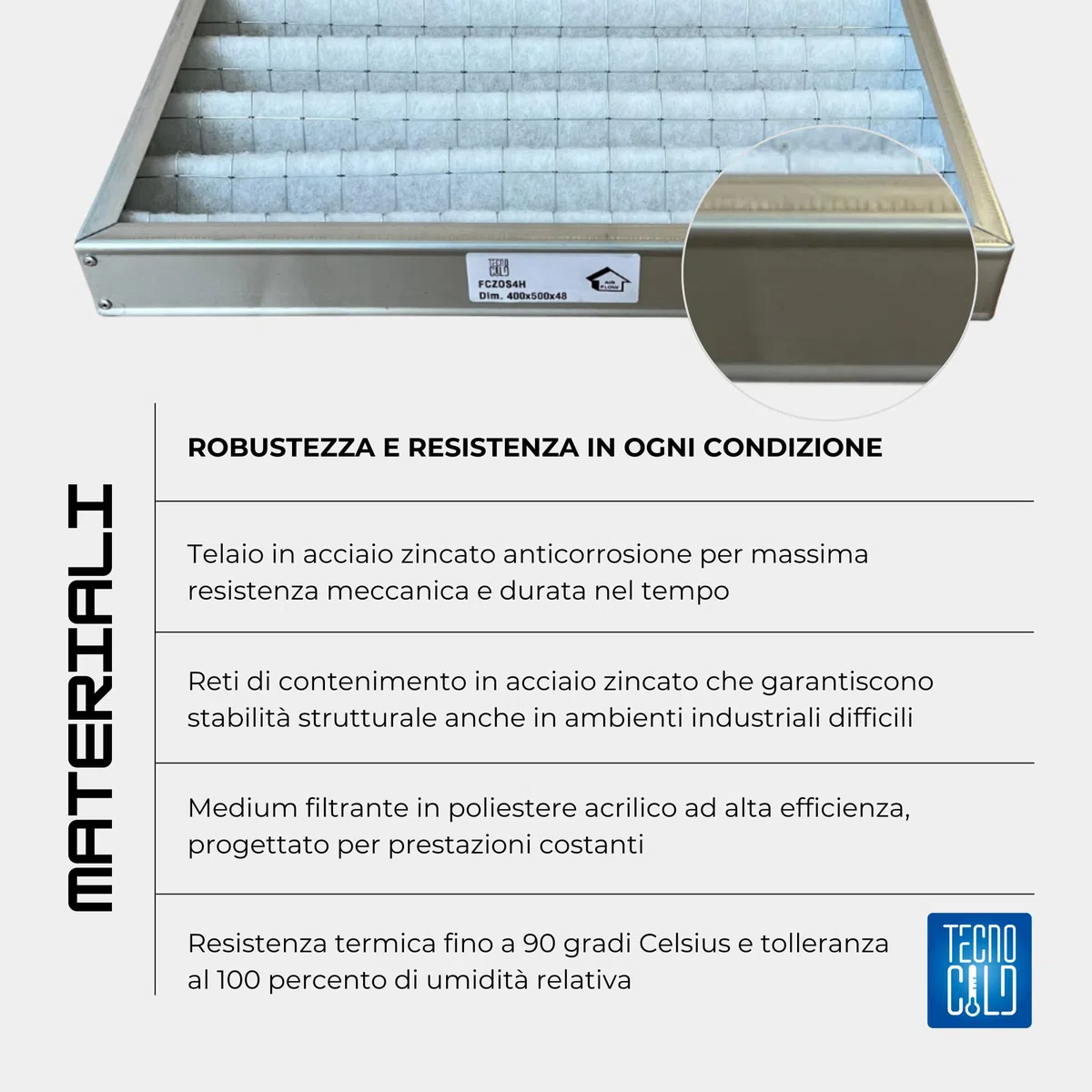 Tecno Cold | Filtro a Cella Ondulata G3 Sintetica con Doppia Rete di Acciaio Cella Filtrante con Spessore da 48mm