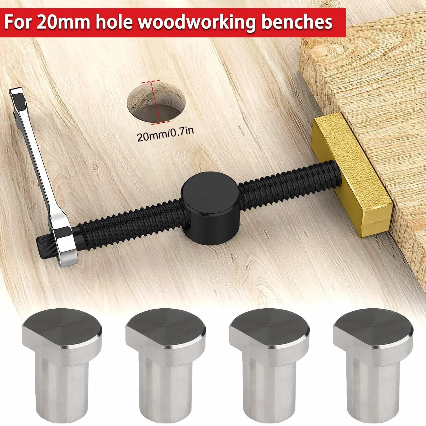 Set 2 Morsa da Banco Professionale Falegname, Con 4 Fori per Cani da Banco, Morsetti da Falegname Adatti per Fori Banco Da 20 mm, Accessori Banco da Lavoro per Il Fissaggio Rapido Del Banco da Lavoro
