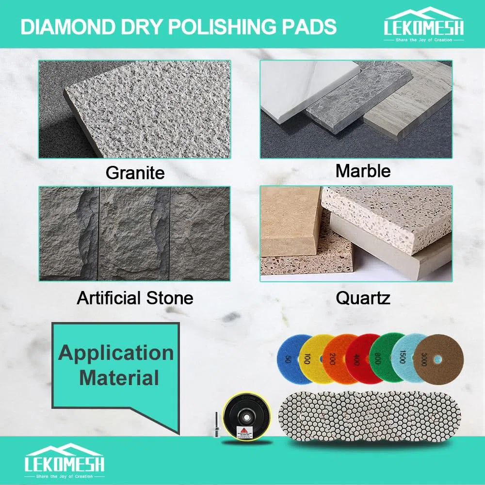 Dischi Lucidatura Diamantati LEKOMESH - 8 pezzi 100MM #50 Platorelli per Lucidatura a Secco Diamantati per Granito Marmo Pietra artificiale Quarzo,Tampone di Lucidatura