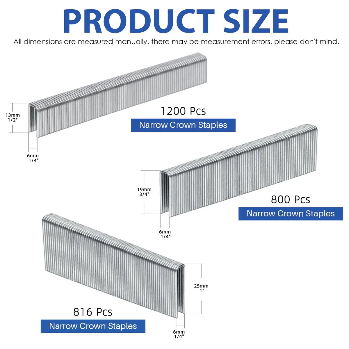 Glarks graffette a corona strette, calibro 18, 1/2", 3/4", 1", kit assortito per pinzatrice elettrica, pneumatica, fai da te per la casa (argento)
