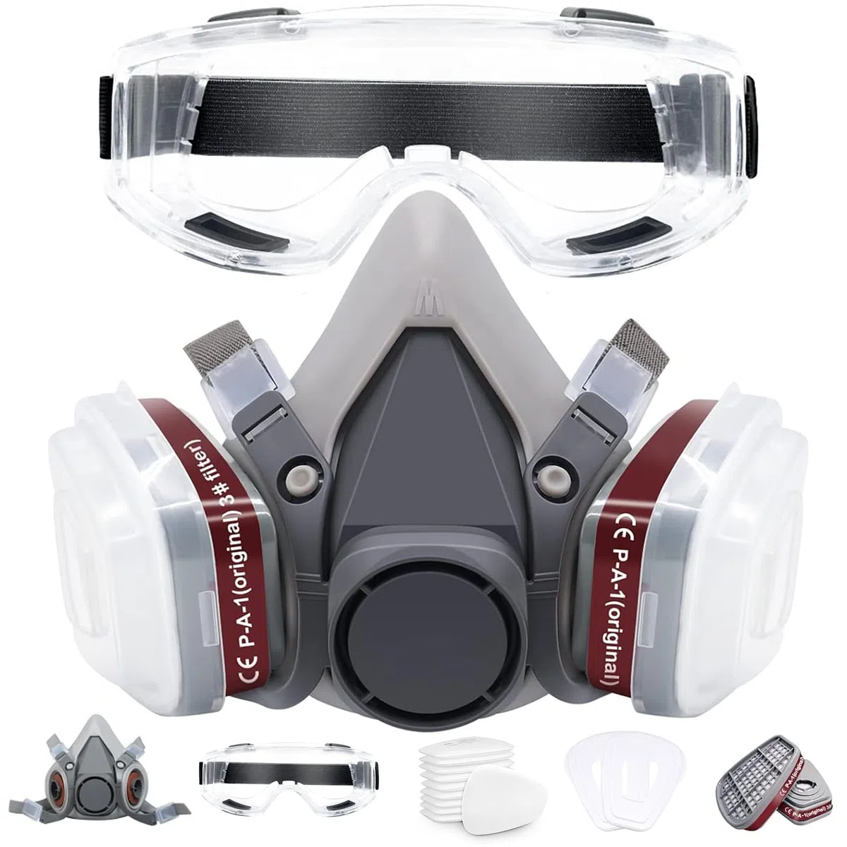 Maschera di Protezione Respiratore Professionale con 22 Filtri Maschera Antipolvere Respiratorio Riutilizzabile AntiGas per Pittura/Costruzione/Spruzzatura Chimica/Levigatura/Lucidatura ecc