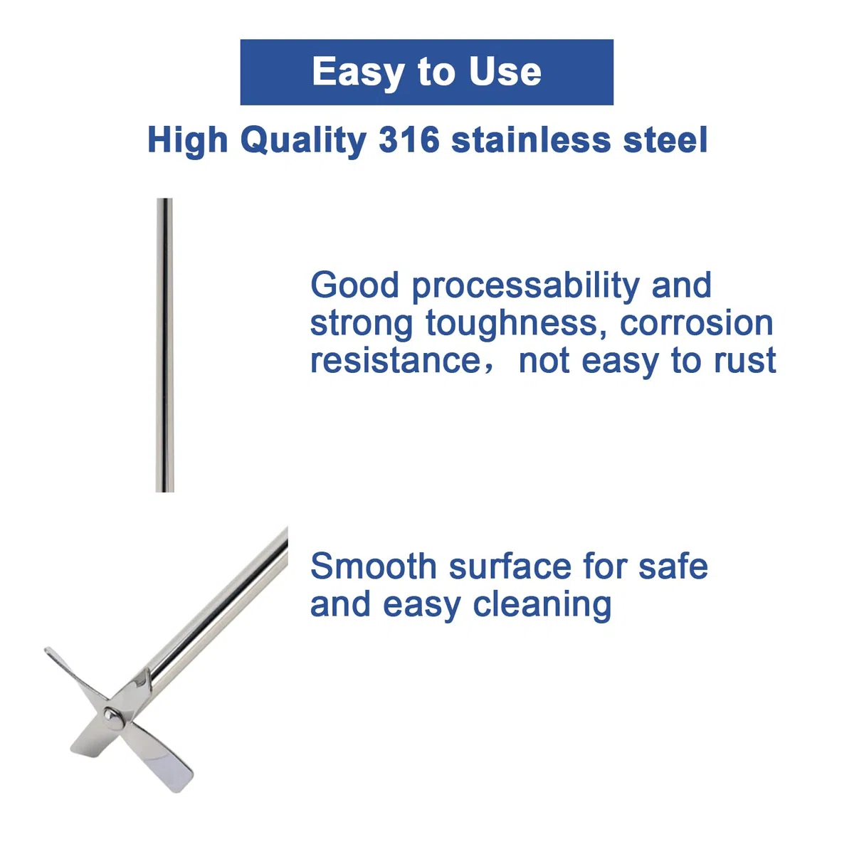 ONiLAB 18900071 316L Acciaio inossidabile 4 pale elica agitatore, diametro agitatore 50 mm, diametro albero 8 mm, lunghezza albero 400 mm