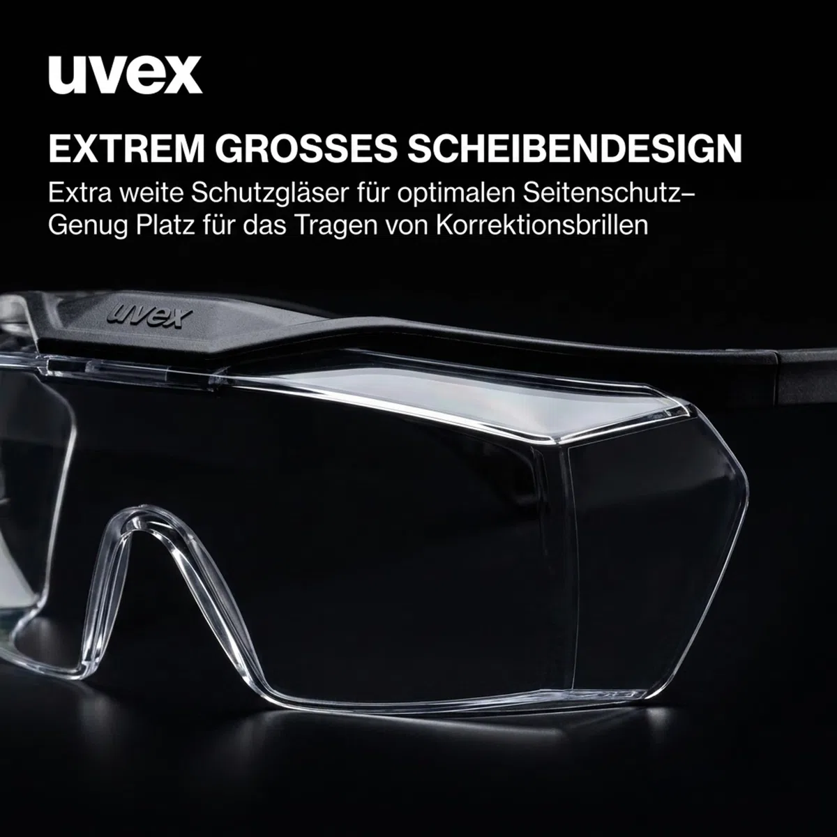 Uvex OTG plus – Occhiali protettivi – Occhiali da stiro con protezione UV al 100% – Interno anti-appannamento – estremamente antigraffio e senza metalli – trasparente – nero