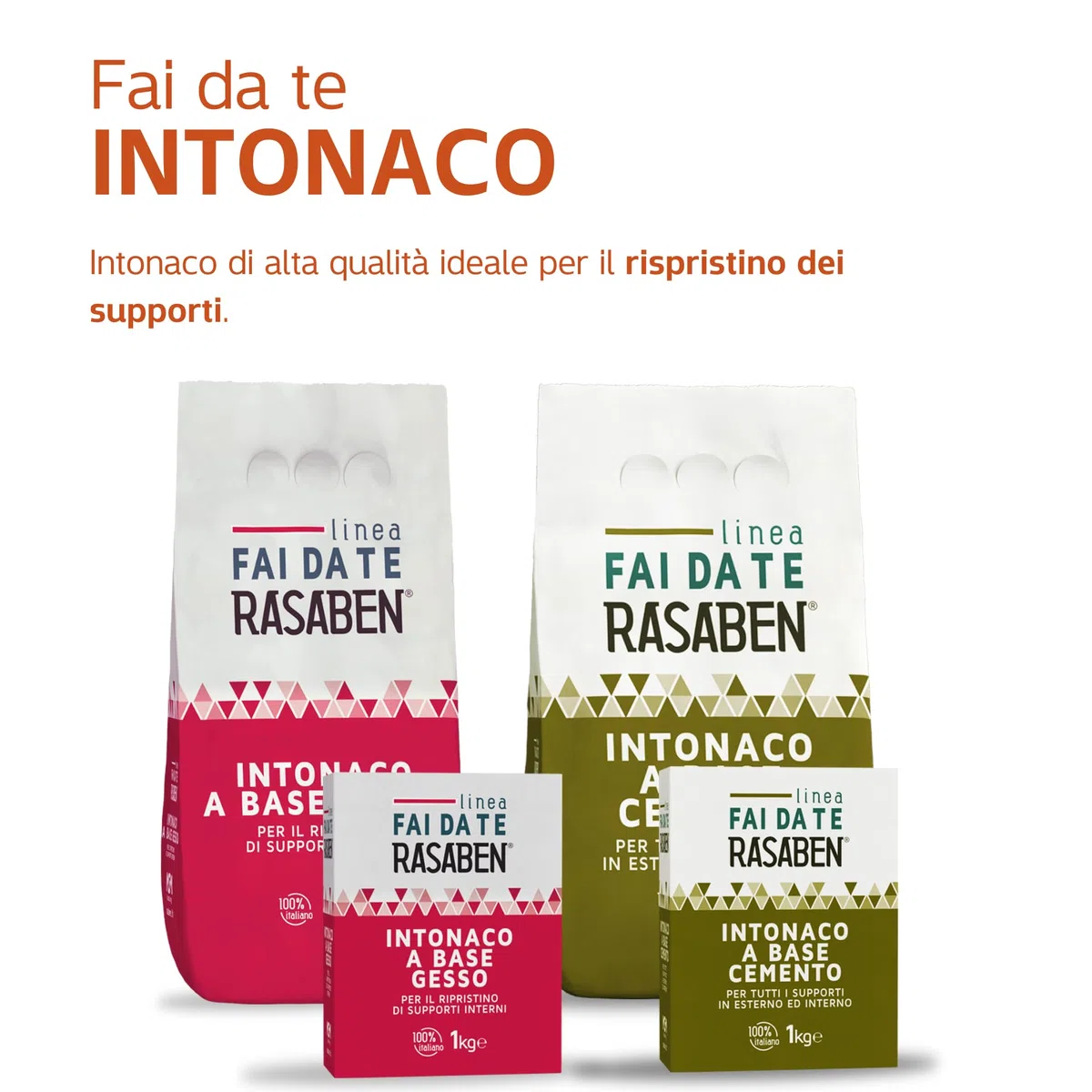 RASABEN - Intonaco a Base di Cemento per Ripristino di Intonaci, Finiture e Riparazioni, Ottima Elasticità e Lavorabilità, Resistente al Gelo, Uso Interno ed Esterno, Made in Italy, Sacco da 4kg