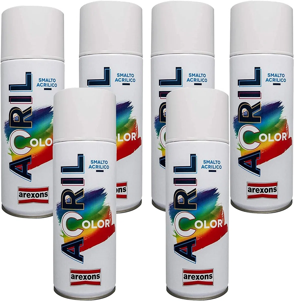 Vernice spray confezione 6 pezzi bomboletta smalto acrilico valvola autopulente per tutte le superfici arexons (Nero Opaco)