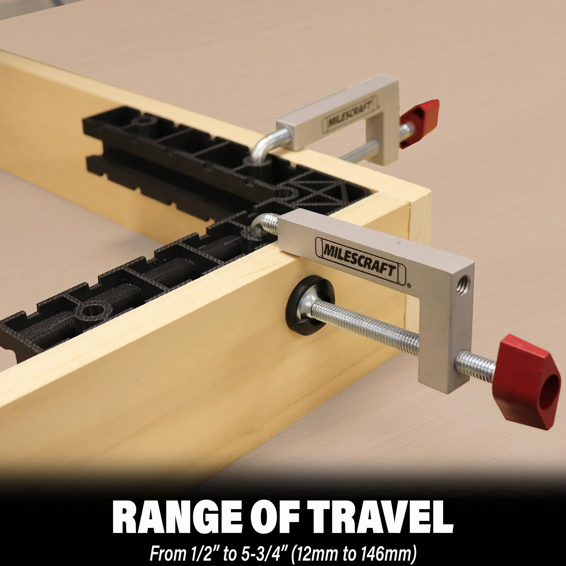 Milescraft Morsetti per recinzione 4009 – Confezione da 2 morsetti universali con asta da 3/8" per seghe da tavolo, troncatrici, banchi router e quadrati di bloccaggio