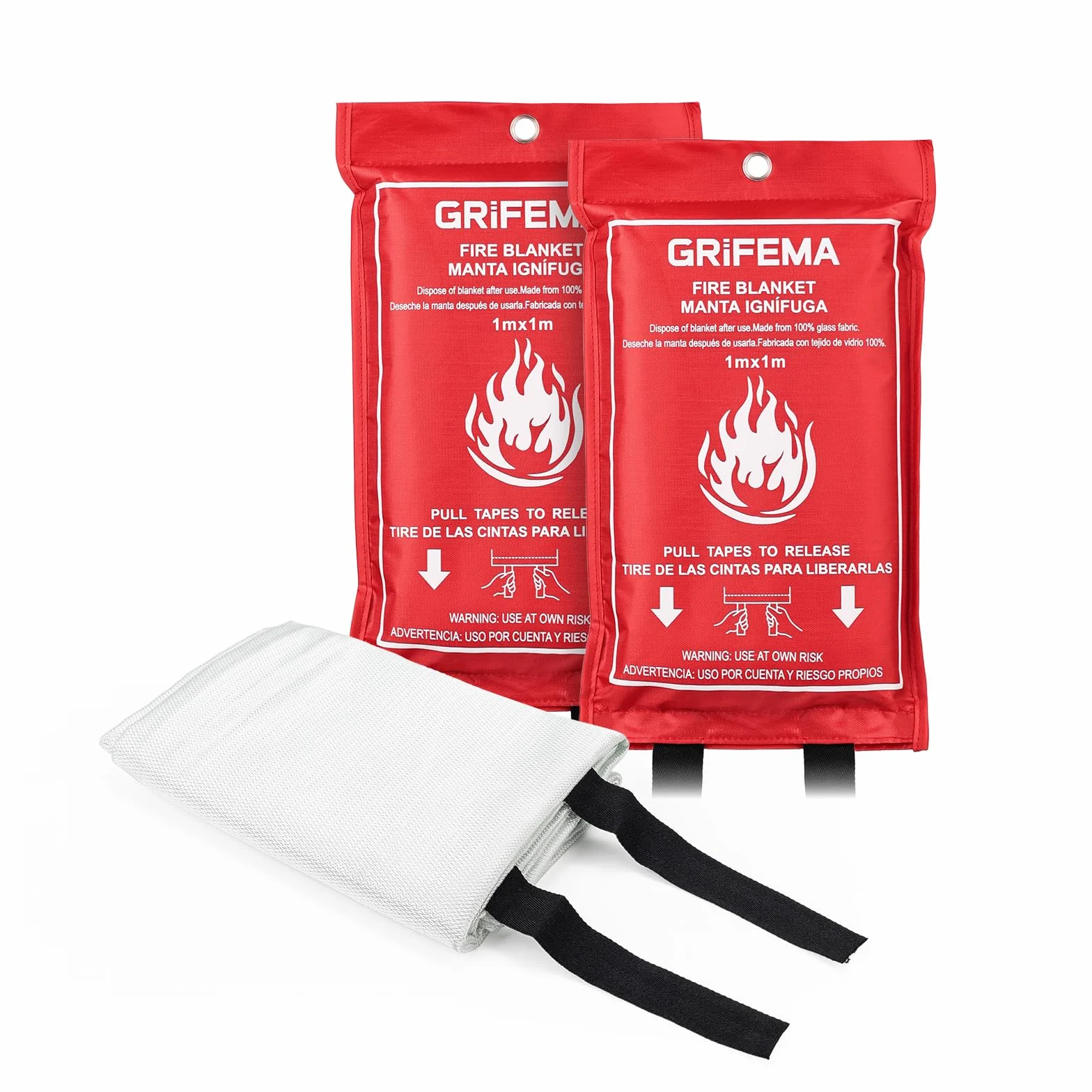 GRIFEMA 2 pezzi Coperta antincendio, 100x100 cm in Fibra di Vetro, Per Emergenza in Casa, Auto, Ufficio, Barbecue, Camino & Magazzino, GA3002