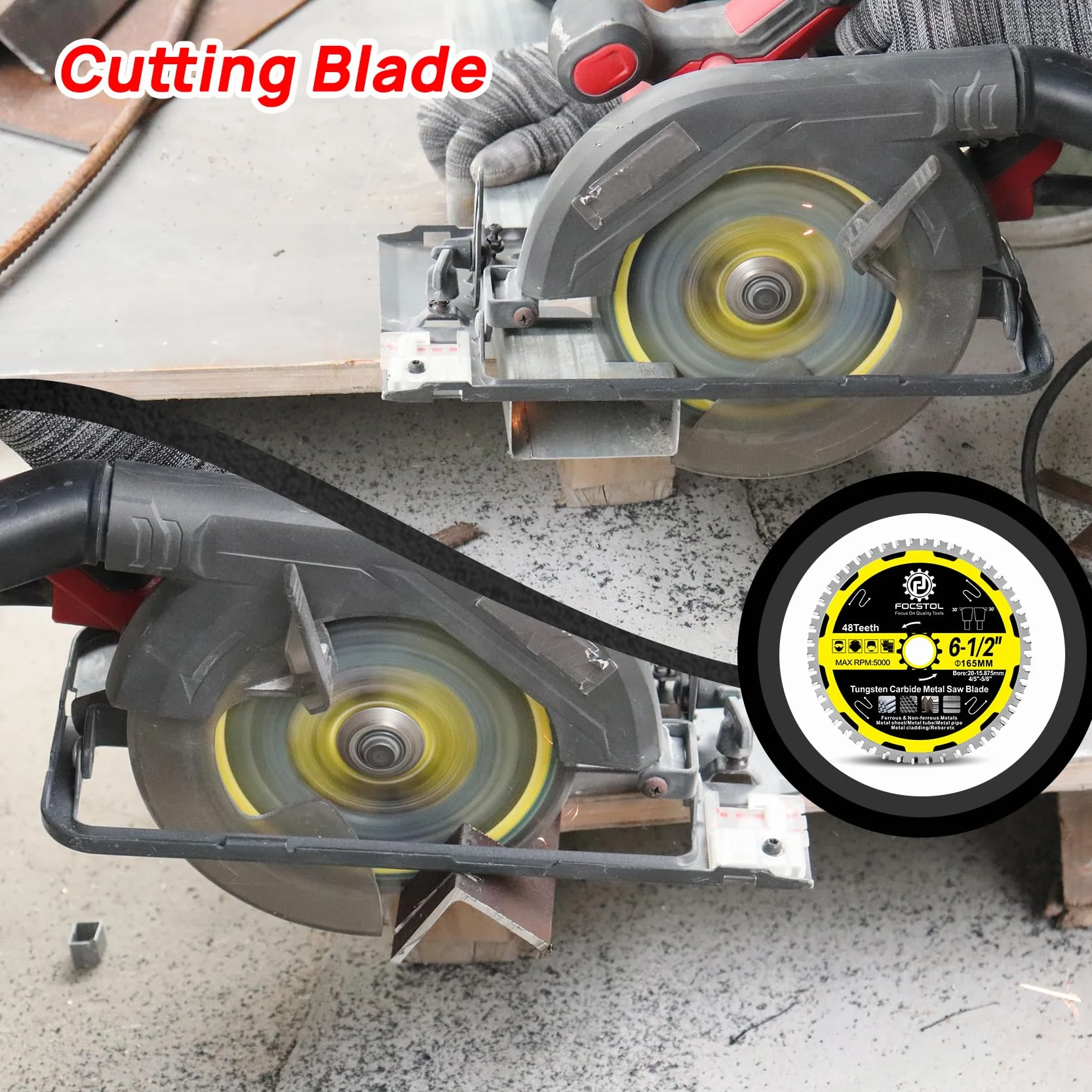 FOCSTOL Lama Sega Circolare per Metallo 165mm x 20mm x 15,875mm - Disco in Metallo Duro 48 Denti per Acciaio Inox Ferrosi Tubo D'acciaio