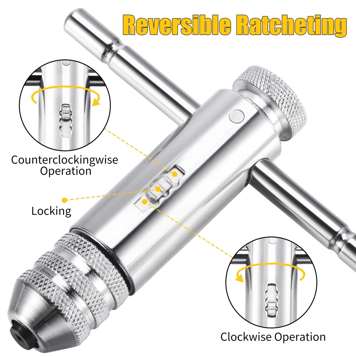 Giramaschi a Cricchetto Set includere 5 Pezzi Maschi per Filettare Titanio Rivestito in HSS M3 M4 M5 M6 M8 und Giramaschi Regolabile a Cricchetto a T