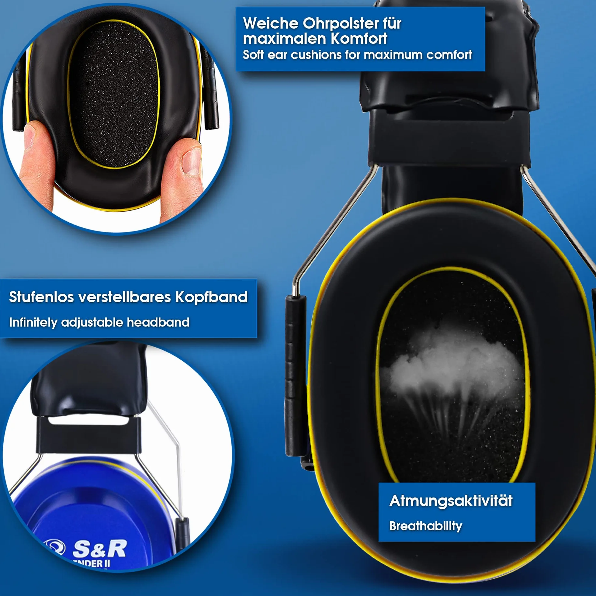 S&R Cuffie Antirumore Alta Attenuazione del Rumore (SNR 29,8 dB) Protezione udito per Tiro caccia Lavoro, Studio, Giardinaggio, Bricolage. Cuffie insonorizzanti Certificate in EU