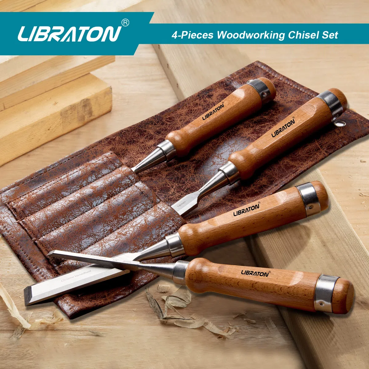 Libraton Set Scalpelli per Legno, 4 Pezzi da Falegname, Scalpello per Legno, Utensili per Legno, Utensili per La Lavorazione del Legno