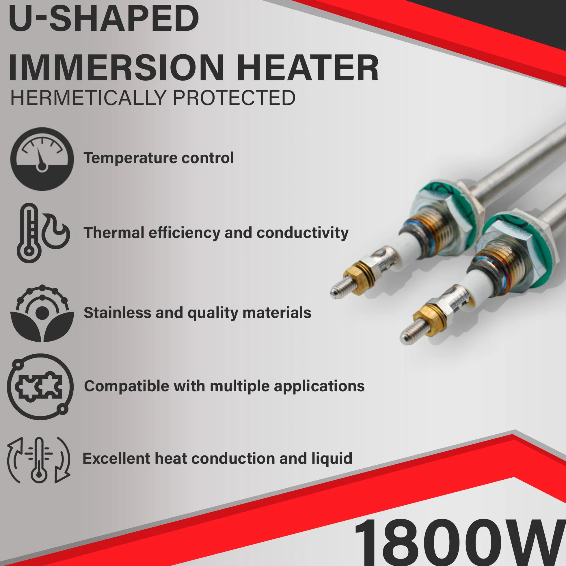 DOJA Barcelona | Resistenza Immersione a U | 1800W | Resistenza Scalda Acqua a forma di U | 47cm | Resistenza Riscaldante | Resistenza Elettrice 230V | Riscaldamento Uniforme e Potente