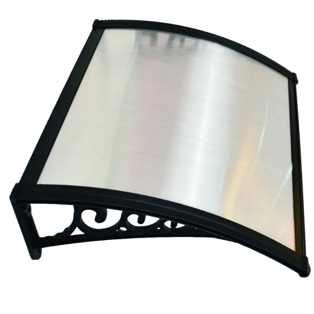 VERDELOOK | Pensilina Naxos Alveolare, Pensilina 100x60 cm, Colore Nero/Trasparente, Tettoia Porta di Casa, Copertura Ingresso ad Arco, Modulabile ed Estensibile, Con Braccetti da 60 cm