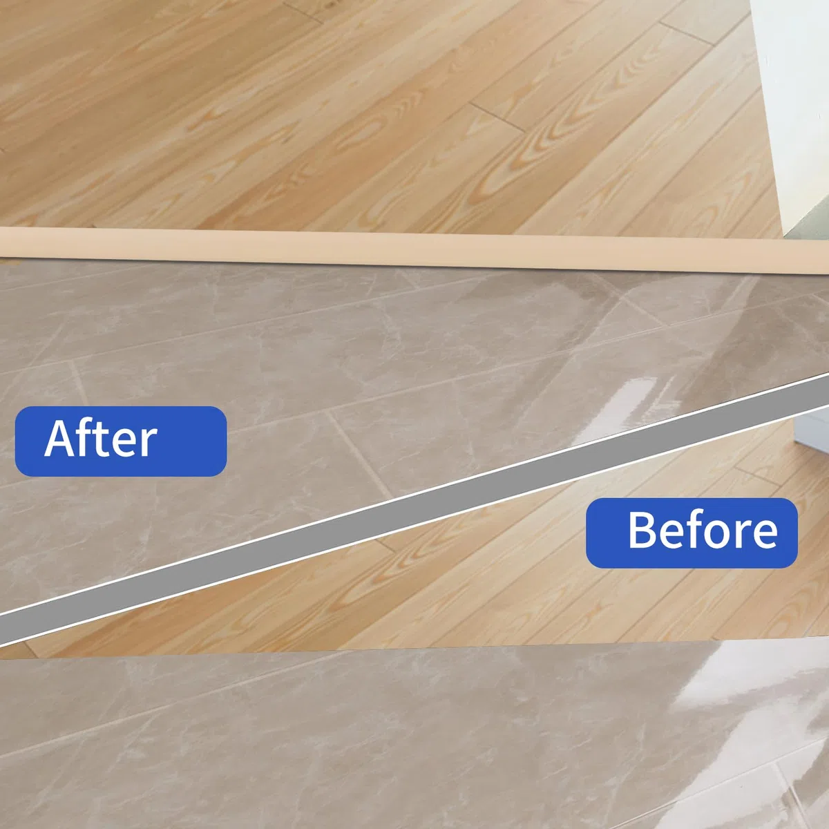 2M Striscia di Transizione per Pavimenti in Laminato Striscia di Soglia Profilo di Transizione Autoadesivo PVC e Vinile, Striscia di Giunzione per Pavimenti, 5cm Beige Giallastro