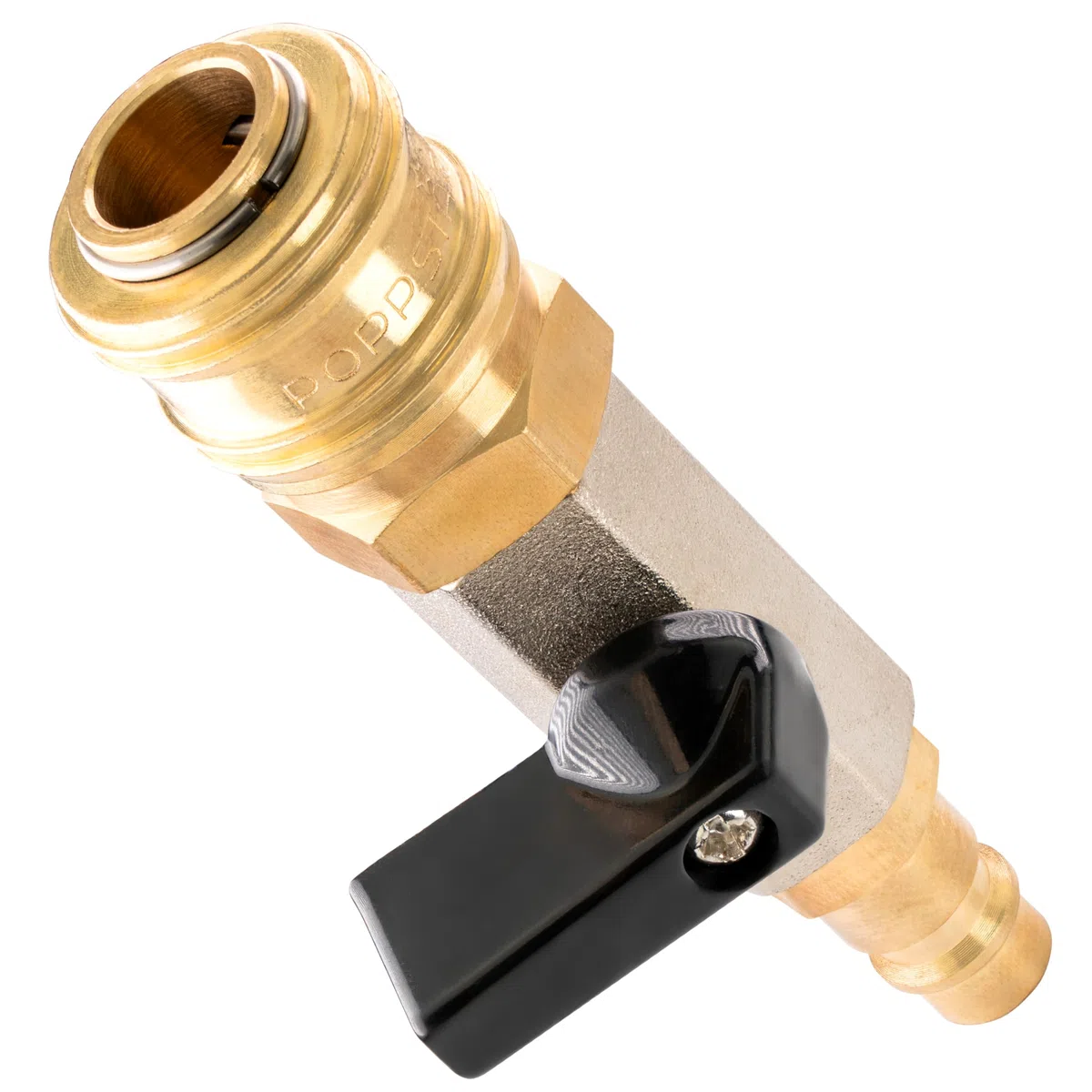 Poppstar Valvola di intercettazione ad aria compressa da 3/8 di pollice (rubinetto a sfera) con attacco rapido Euro NW 7.2 e beccuccio, fino a 15 bar, in ottone