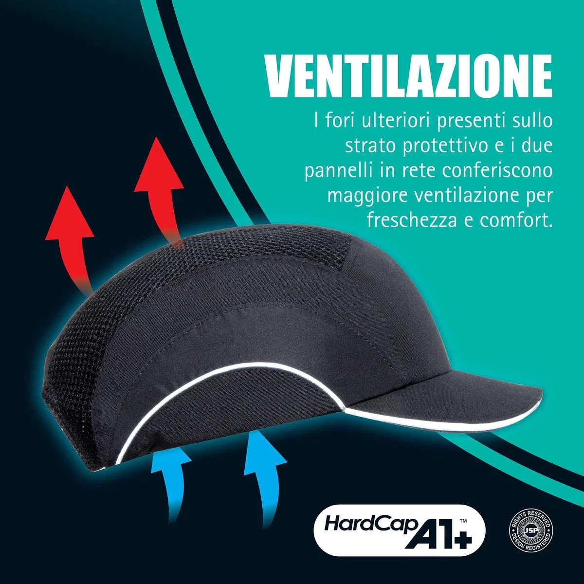 JSP HARDCAP A1+ Cappellino Antinfortunistico Leggero Antiurto - Visiera 5 cm - Blu Navy - Ventilazione per Comfort - Uso in Ingegneria, Logistica e Produzione - EN 812
