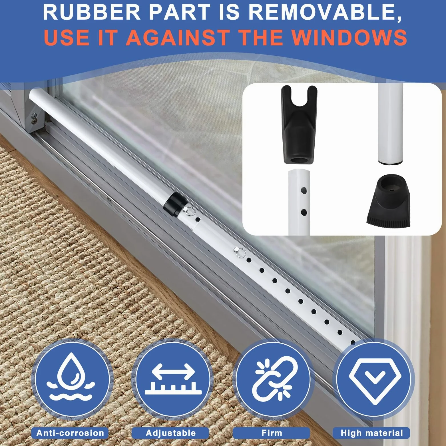 Barra di Sicurezza Regolabile per Porte, Securite Porte d'Entrée, Regolabile 57-125 cm, Barra Sicurezza Porta per Porte e Finestre Scorrevoli, per Appartamenti, Camere di Hotel e Case Bianco