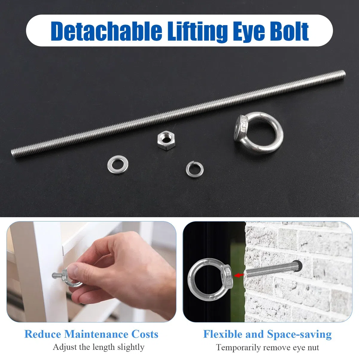 Set di 10 bulloni a occhiello M6 x 200 mm, in acciaio inossidabile 304, con dadi e rondelle, anello filettato maschio, bullone ad occhiello a gambo lungo per attrezzature di ingegneria