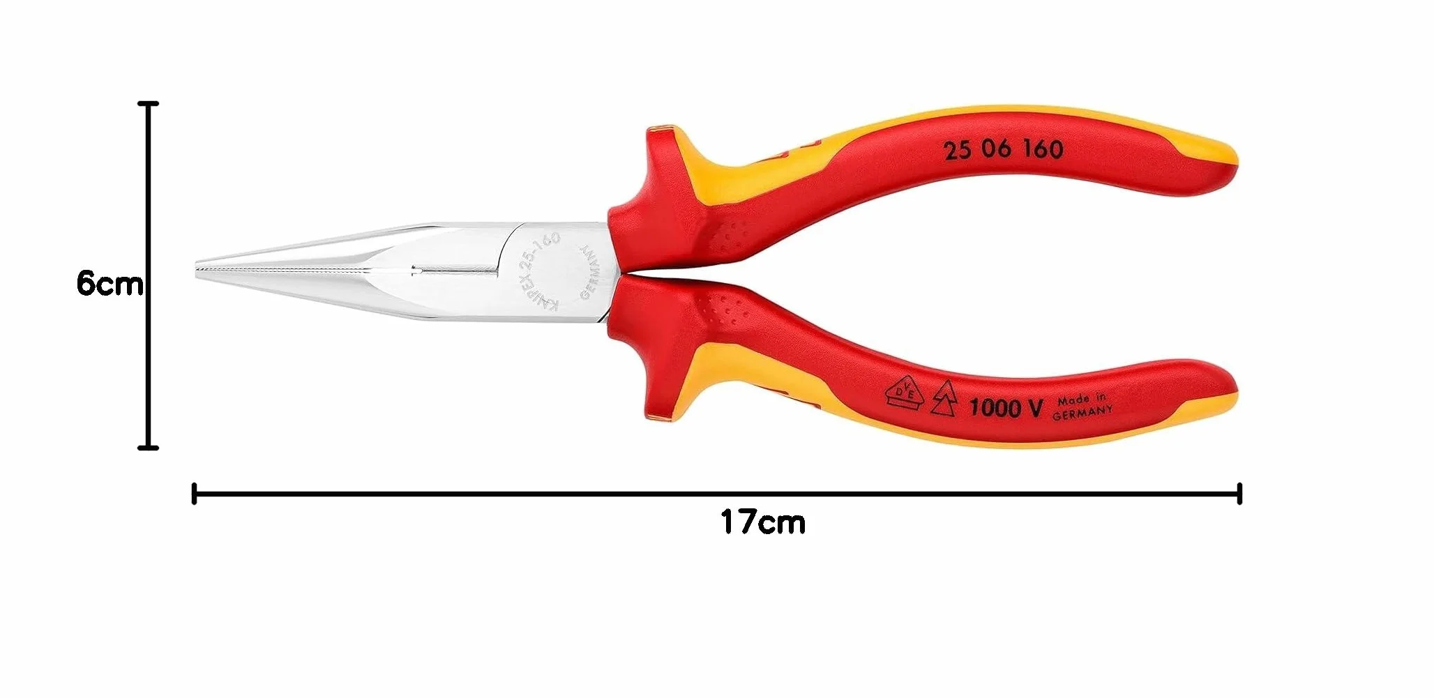 KNIPEX Pinza per meccanica - con becchi mezzotondi con tronchese (pinza per radiotecnici) cromata isolati con manici rivestiti in, 25 06 160