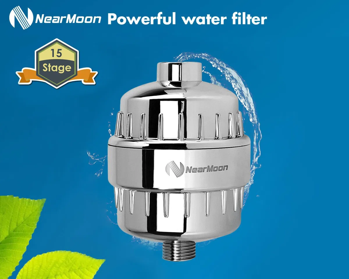 NearMoon Soffione doccia e 15 stadi combinazione di filtri doccia, addolcitore ad alta pressione filtrato per acqua dura, rimuove fluoro di cloro e sostanze nocive, 1 cartuccia filtro sostituibile