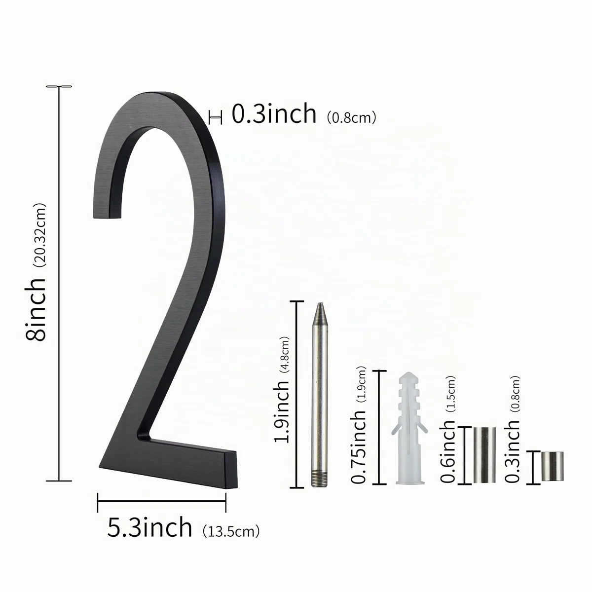 numero moderno 20cm, civico in metallo grande, ferro battuto Nero opaco galleggiante e alluminio