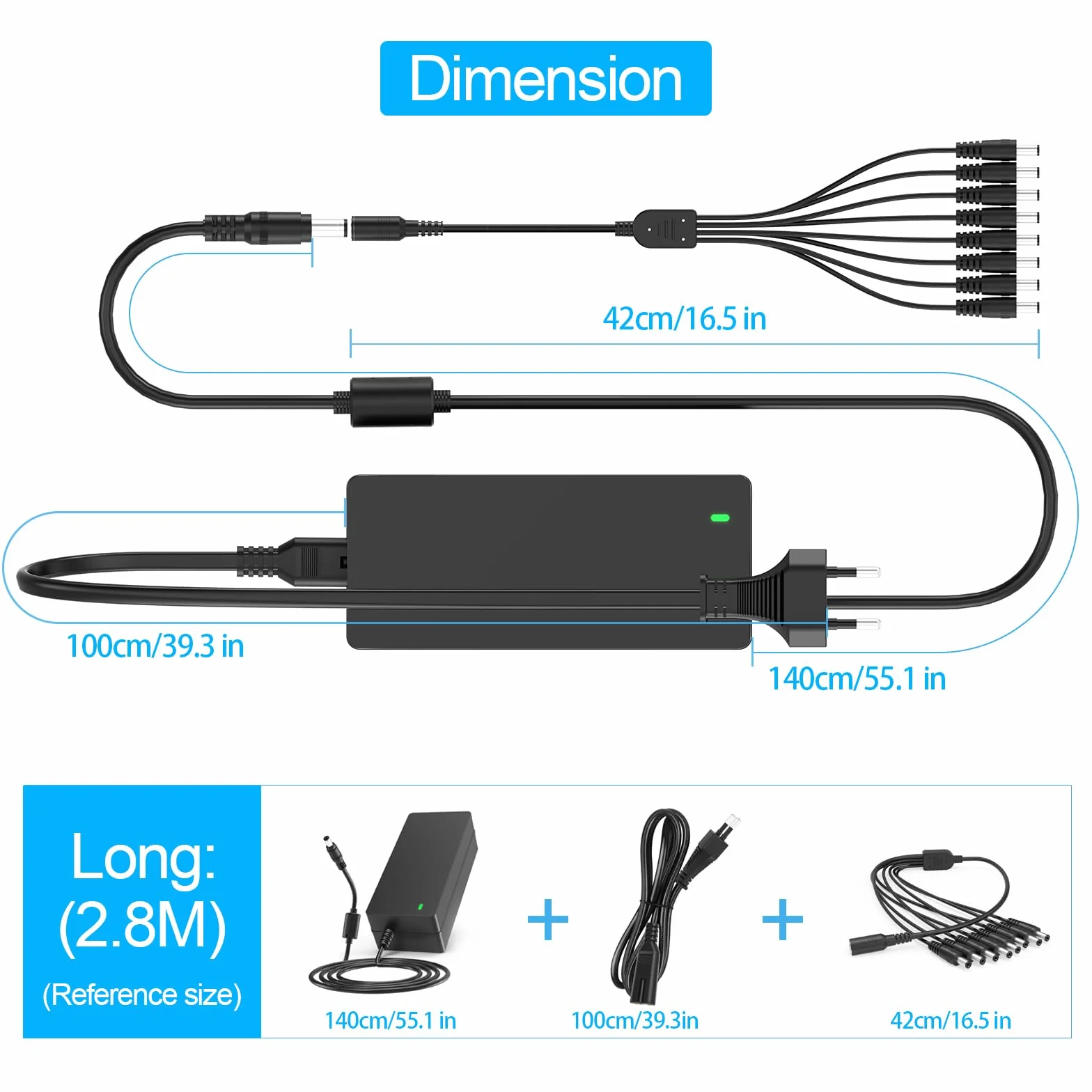 Alimentatore di rete CCTV da 12 V, 5 A, 12 Volt, 5 Ampere, con cavo splitter di potenza a 8 vie, compatibile con Lorex, Samsung, Q-See, Night Owl, Swann, Annke IP e BNC