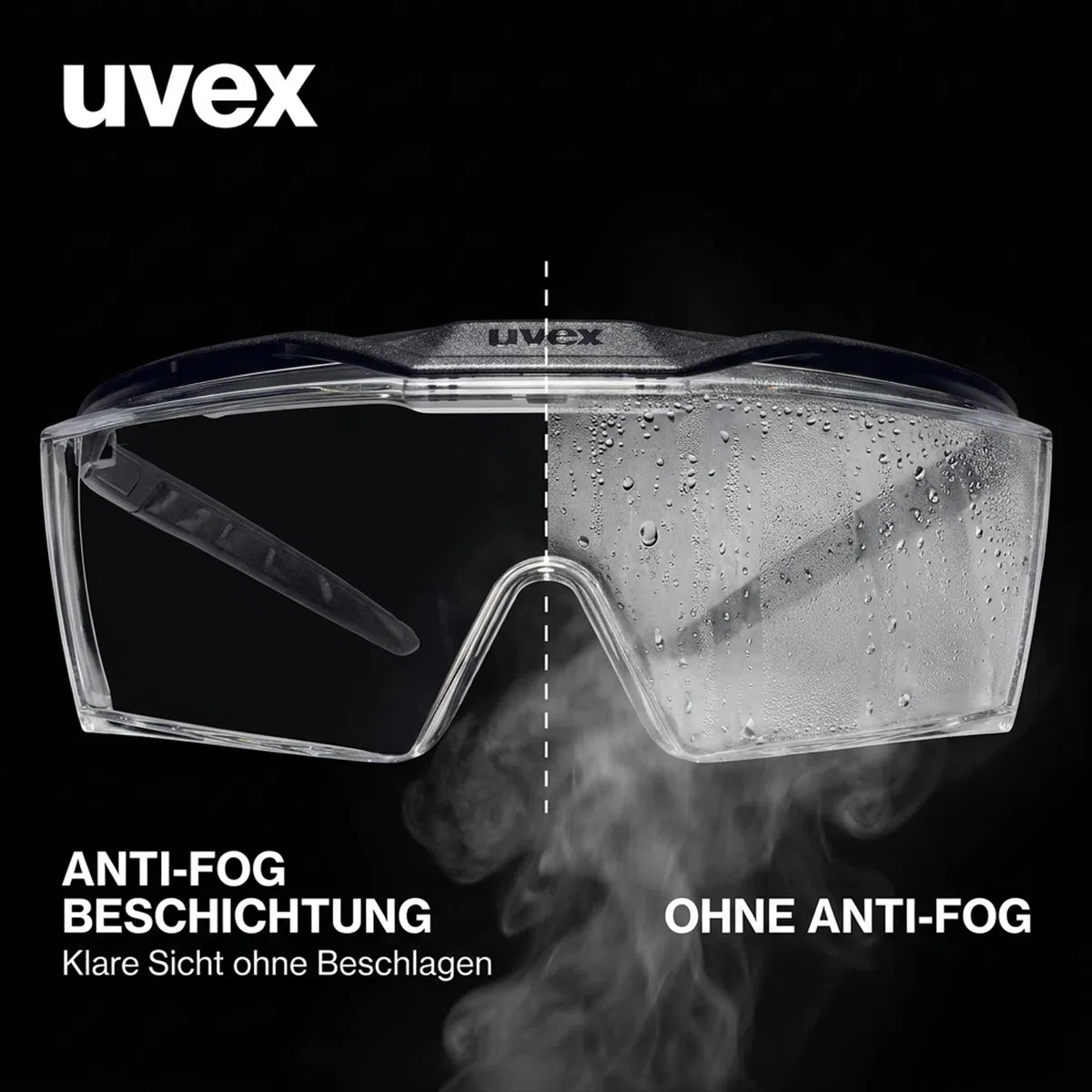 Uvex OTG plus – Occhiali protettivi – Occhiali da stiro con protezione UV al 100% – Interno anti-appannamento – estremamente antigraffio e senza metalli – trasparente – nero