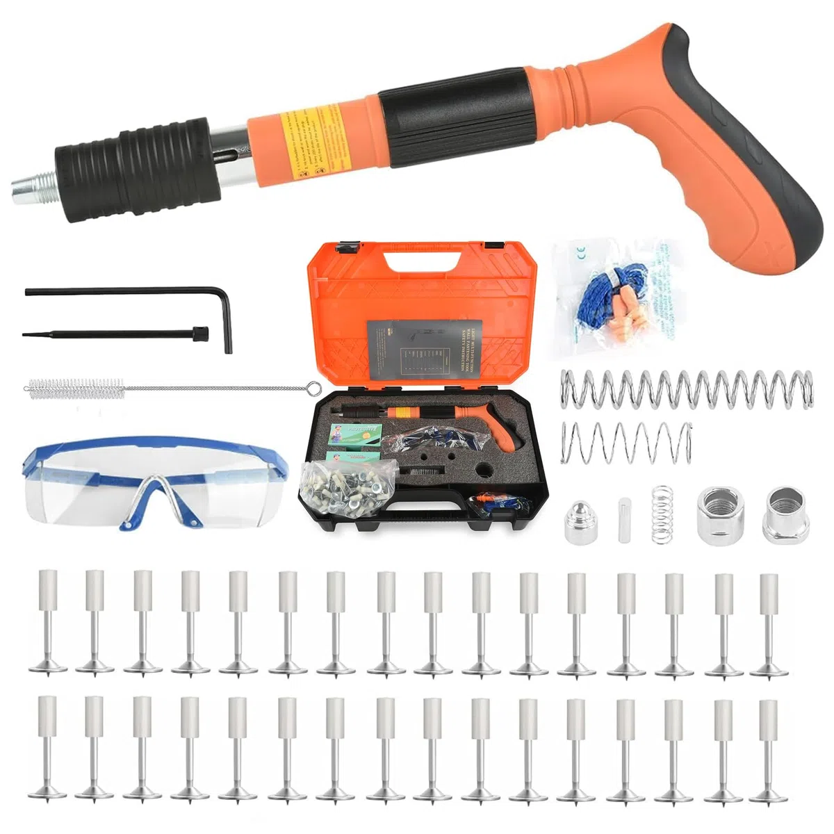 Pistola Manuale Sparachiodi con 110 chiodi tondi, Pistola per Unghie Sparachiodi, Portatile Nail Gun Silenziatore Regolabile Pistola Per Chiodi In Acciaio Pistola Per Chiodi Pistola (Orange)