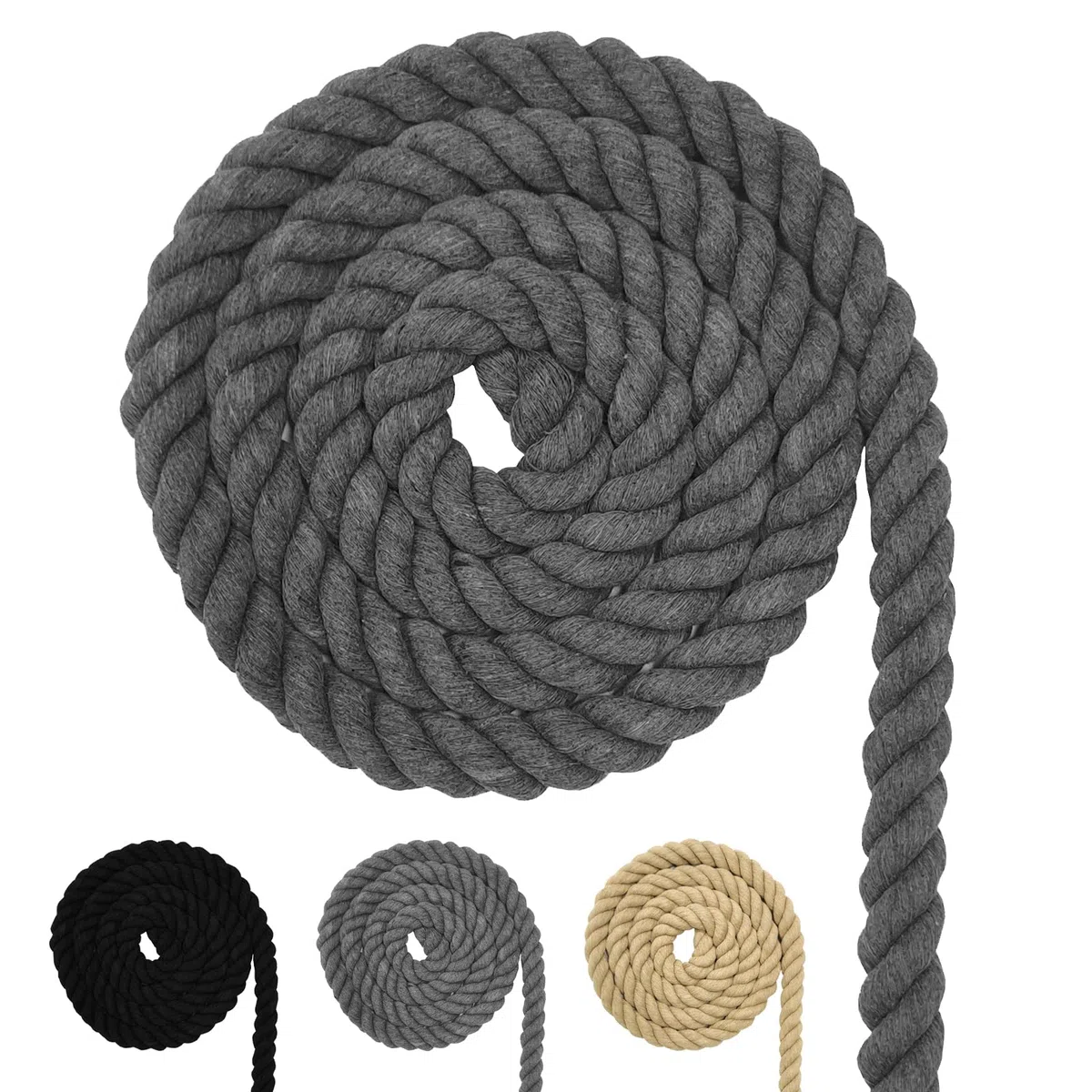 Cordoncino di cotone, grigio, corda di cotone macramè, molte misure, per lavori fai da te, regali (grigio, 20 mm (5 m)