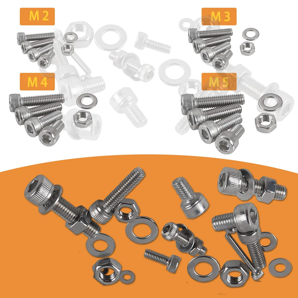 M2 M3 M4 M5 Dadi e Bulloni Rondelle Set Assortito 304 Acciaio Inox Presa Hex Cap Vite Bulloni e Dadi Kit 945pcs Viti a macchina filettata Set di Bullonis Hex Bolt Sets Attrezzi di riparazione