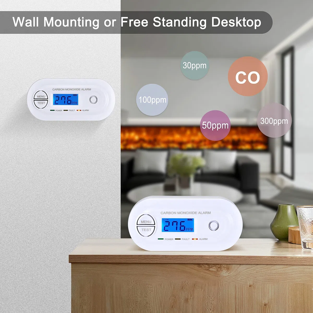 Rilevatore di monossido di carbonio EN 50291, Rilevatore di allarme CO con display digitale, alimentato a batteria, sensore da 10 anni