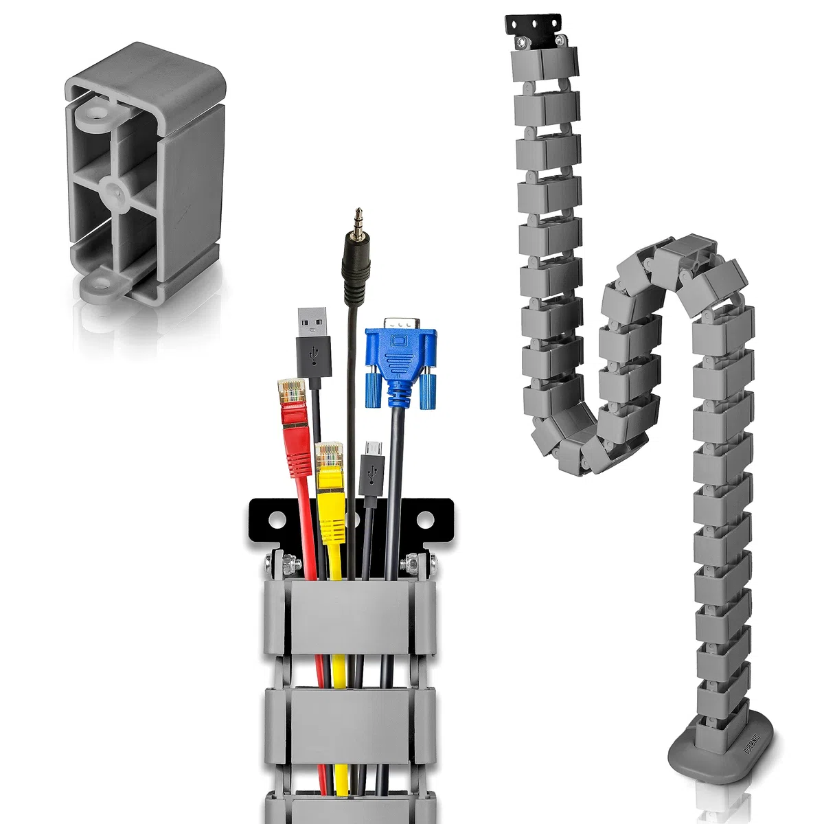 Duronic CM1DM SR Canalina per la gestione dei cavi - Regolabile in altezza - 4 canali per tavoli da ufficio - lunghezza 130 cm - Ideale per postazioni di lavoro - Agento