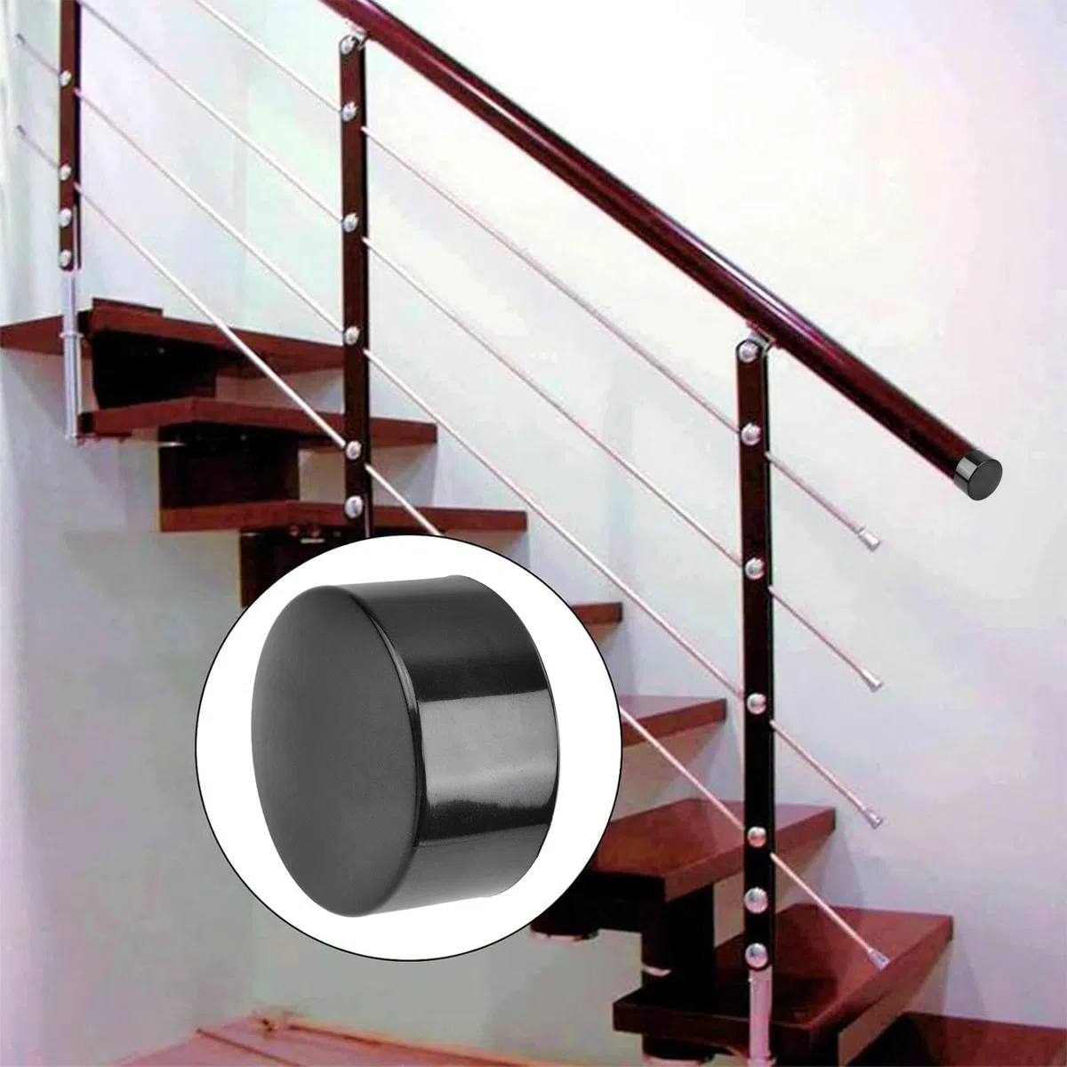 Calotta Terminale, 4 Pezzi, Calotte Terminali Nere in Plastica Tonda per Corrimano, Coperture per Gradini di Scala, Accessori per Corrimano per Corrmano da 50mm/1,96in