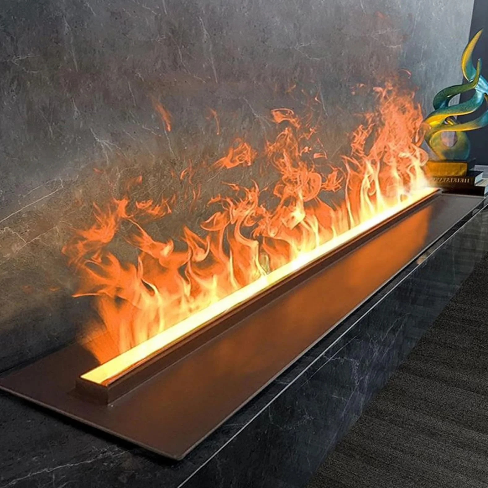 Camino a vapore acqueo 3D atomizzato con 7 colori fiamma regolabili e 5 livelli di luminosità, acciaio inox spazzolato, touch/telecomando, 80 cm