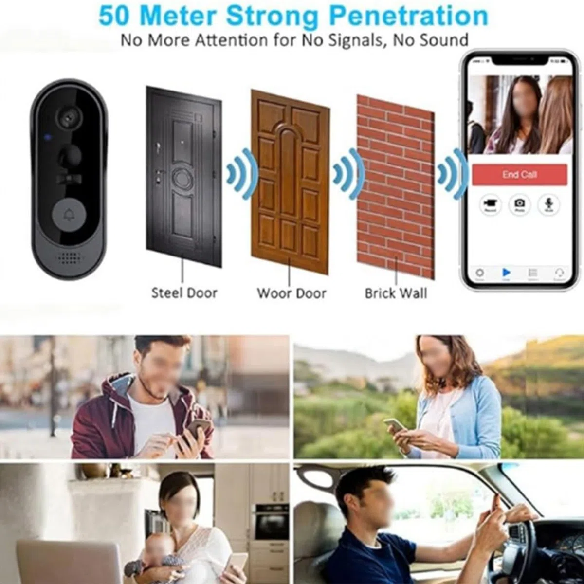 Videocitofono wireless 1080p con audio bidirezionale, notte, senza abbonamento, WiFi 2.4G, compatibile per la sicurezza domestica interna ed esterna, rilevamento del movimento, facile