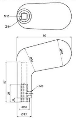 Mezza maniglia reversibile a forma di uovo con grano di fissaggio M6 finitura alluminio bronzato F4 con foro per quadro 8