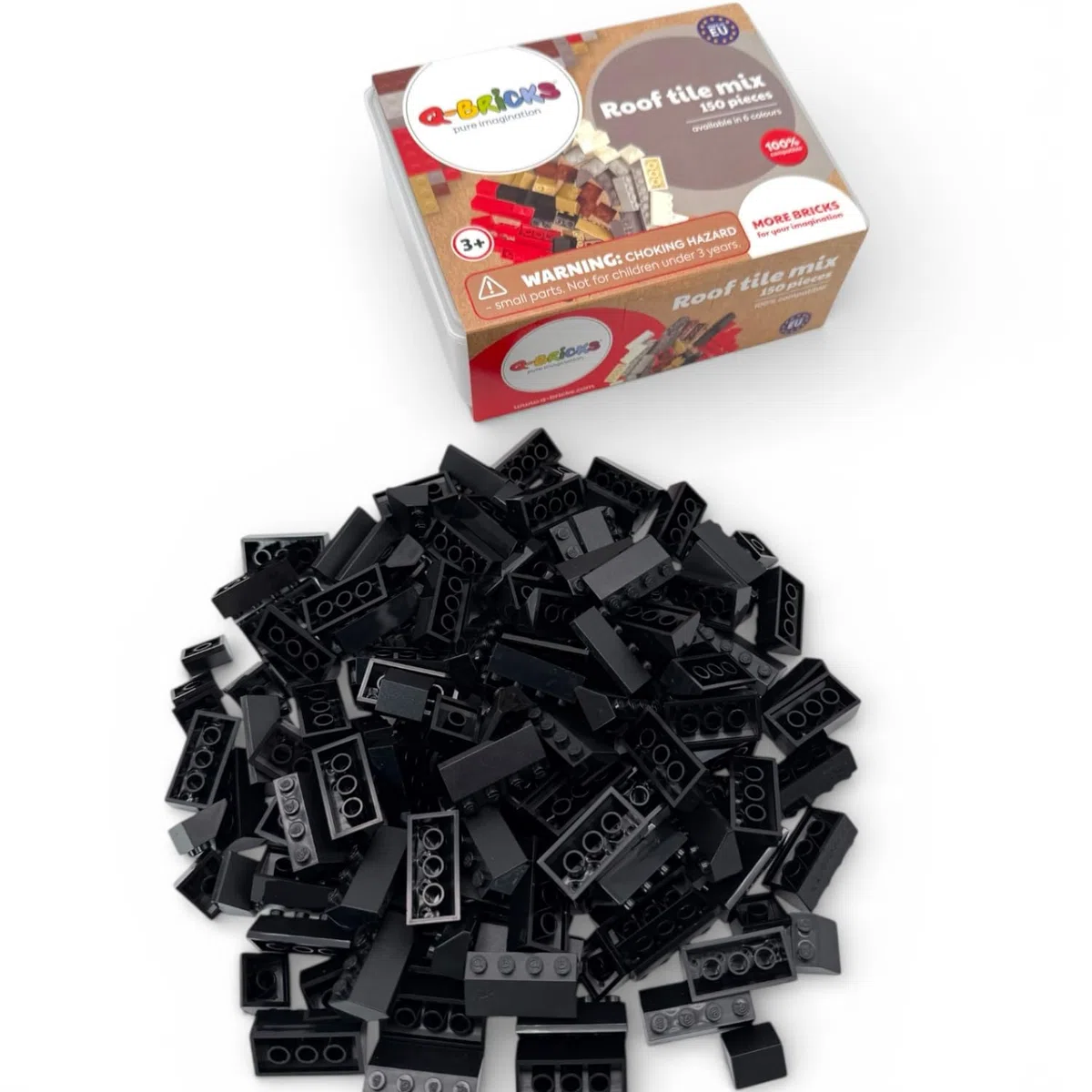 Scatola con miscela di tegole | 150 pezzi | Forme: 2 x 2 e 2 x 4 | Colore: nero traffico | Compatibile con i comuni marchi di mattoncini | Blocchi per costruzioni creative