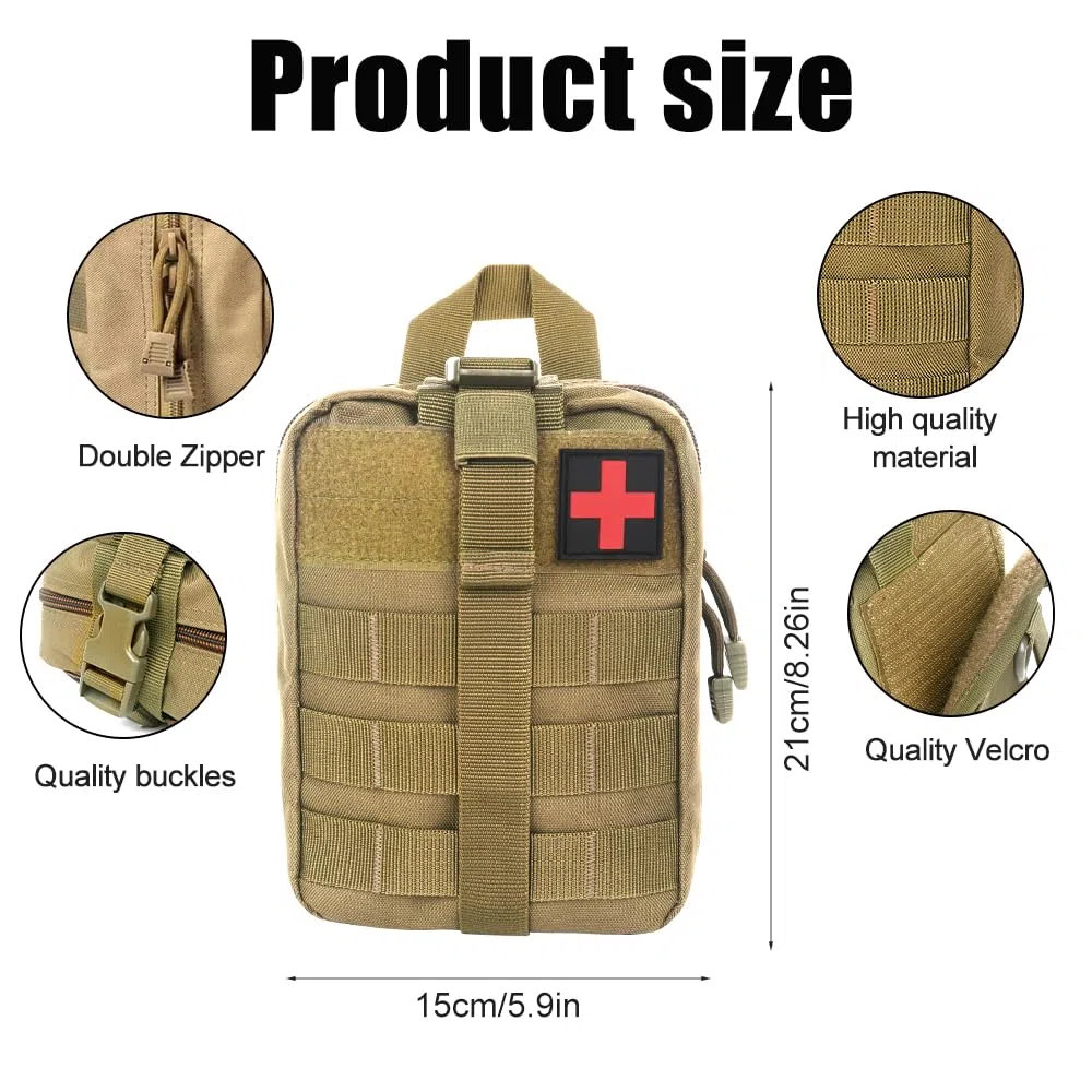 Mineup Kit di Primo Soccorso per Esterni, 46 pezzi Tattico Militare Trauma Kit di Pronto Soccorso, Kit di Emergenz Professionale, Kit Sopravvivenza per casa, auto, campeggio all'aperto, Cachi