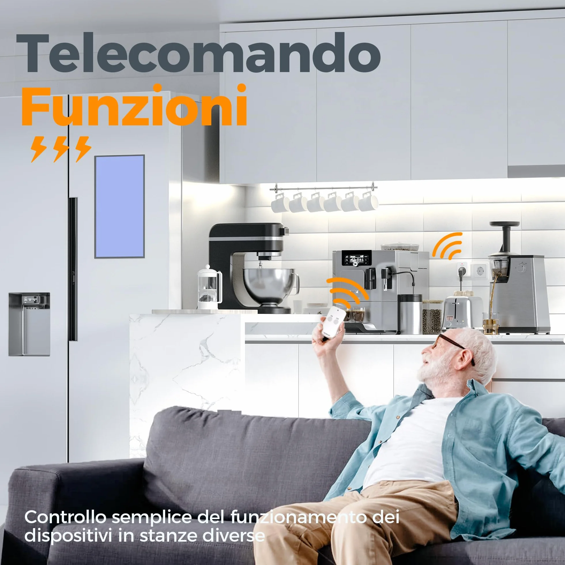 TESSAN Presa con Telecomando 30,5M, 3600W Presa Telecomandata con Interruttore, Wireless Interruttore Spine per Elettrodomestici, Bianco