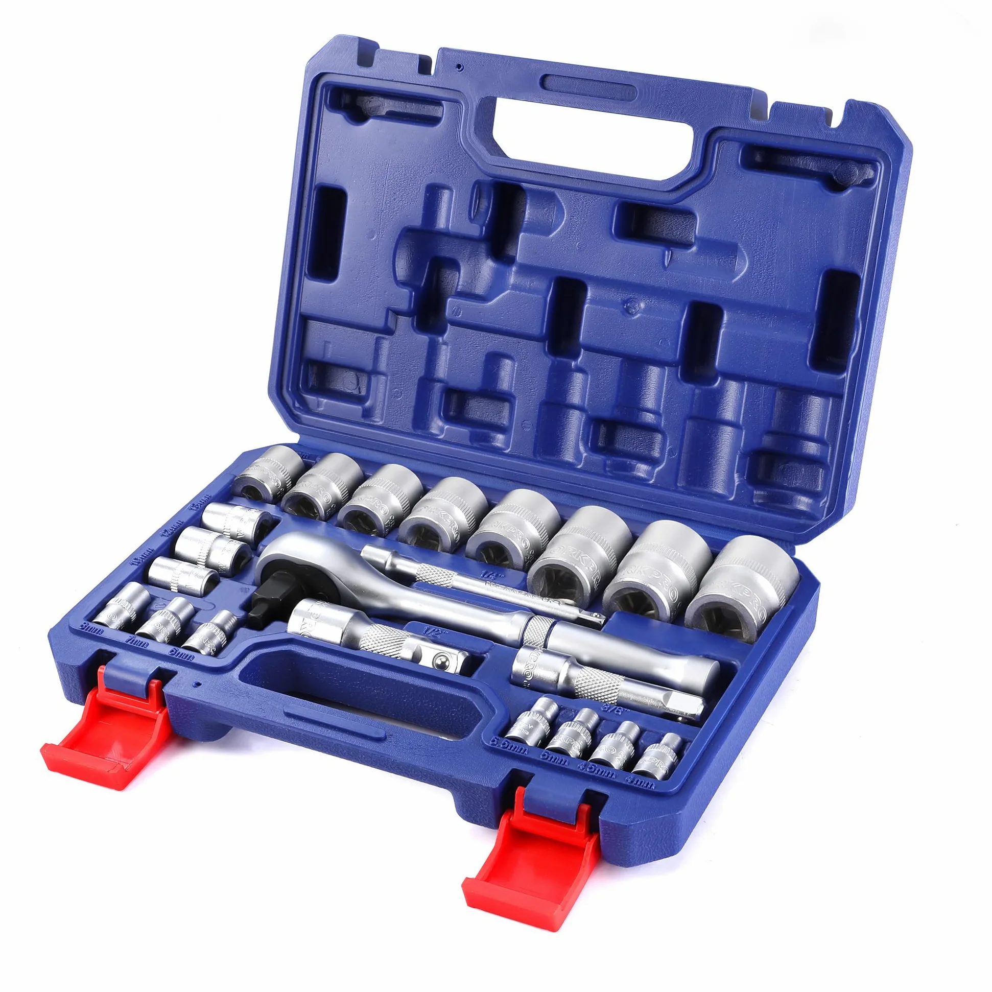 WORKPRO Set di Chiavi a Bussola da 22 Pezzi, con Chiave a Cricchetto 3 in 1, Chiavi a Bussola da 1/4", 3/8", 1/2", Barra di Prolunga, 72 Denti, con Custodia